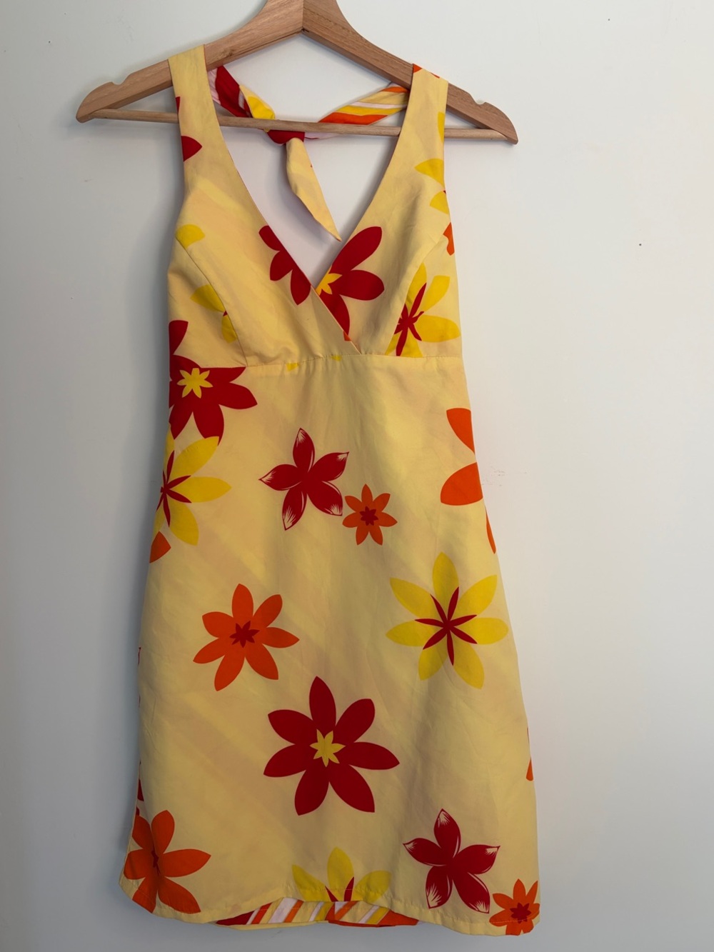 Yellow Floral Halter Mini Dress
